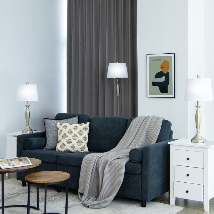 3-piece modern lamp set featuring silver nickel finish, linen shades, and weighted bases for stability in a stylish.