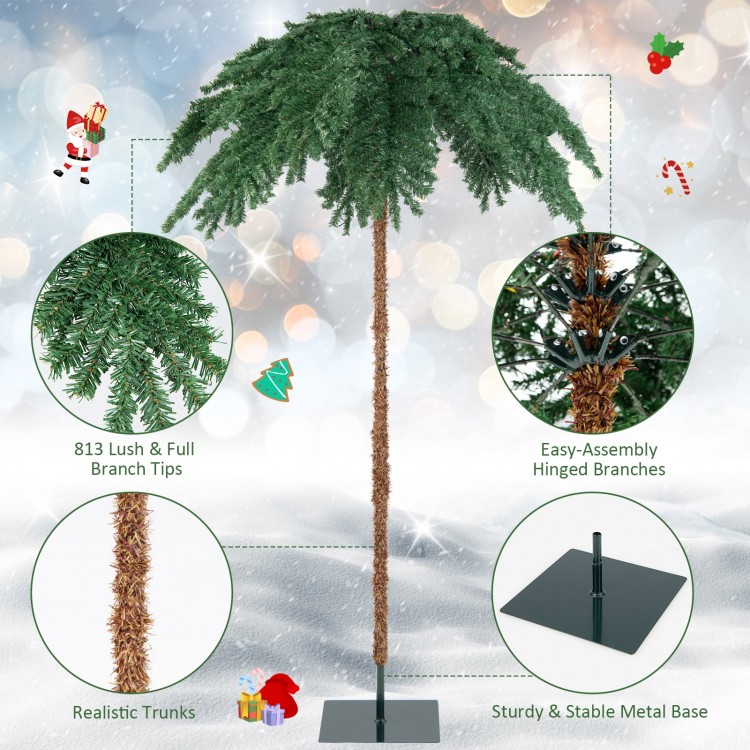 6-foot pre-lit Christmas palm tree with 250 warm-white LED lights and 813 lush branch tips for a festive tropical vibe.