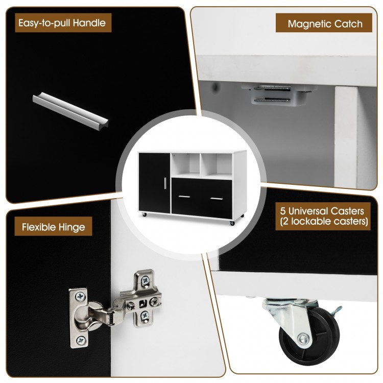 Lateral mobile file storage cabinet featuring a durable design, easy-to-pull handle, and 5 universal casters for.