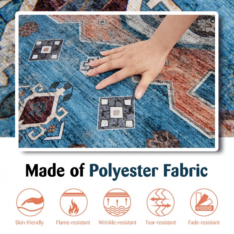 Distressed vintage area rug made of polyester fabric, 5 x 7 inches, non-shedding, perfect for living room or bedroom.