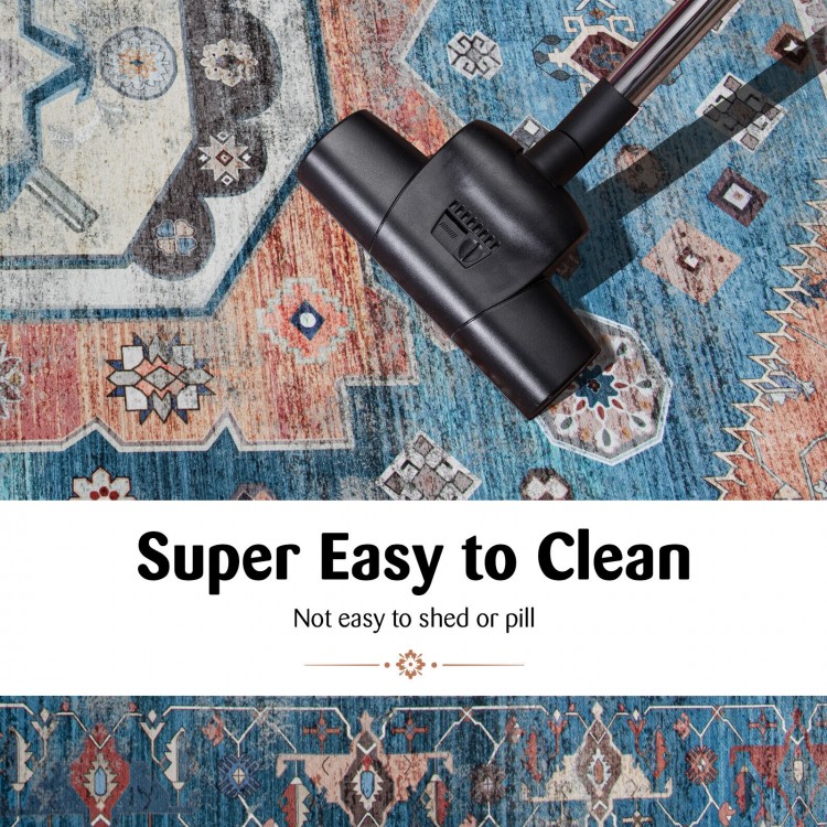Close-up of a 5 x 7 inch non-shedding vintage area rug, featuring a waterproof surface, ideal for living rooms or.