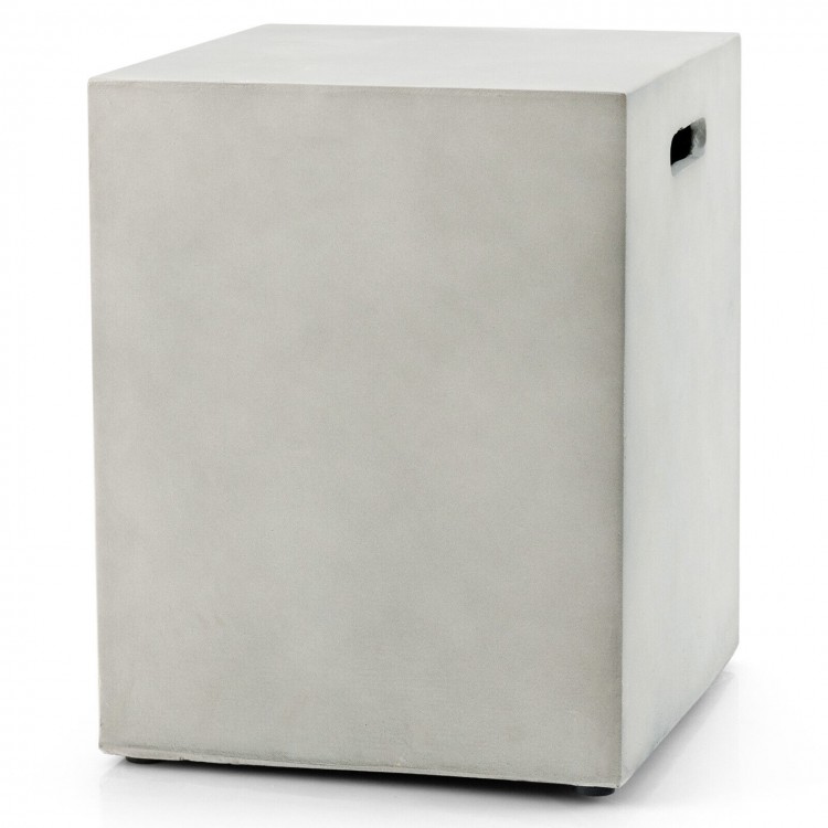 Gray propane tank cover hideaway table with handles, designed for outdoor use and stable performance in garden or patio.