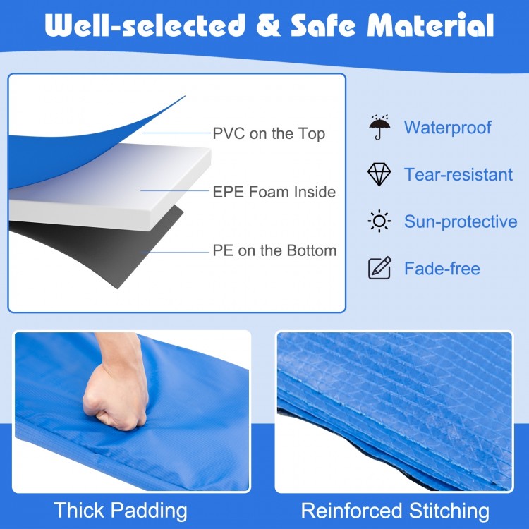 Thick padding and reinforced stitching of the 15 Feet universal trampoline spring cover, waterproof and tear-resistant.