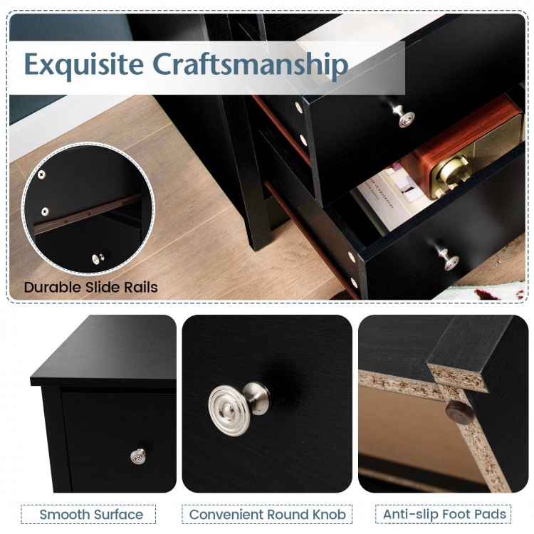 Freestanding 6-drawer dresser with smooth surface, mental knobs, and anti-slip foot pads for versatile storage.