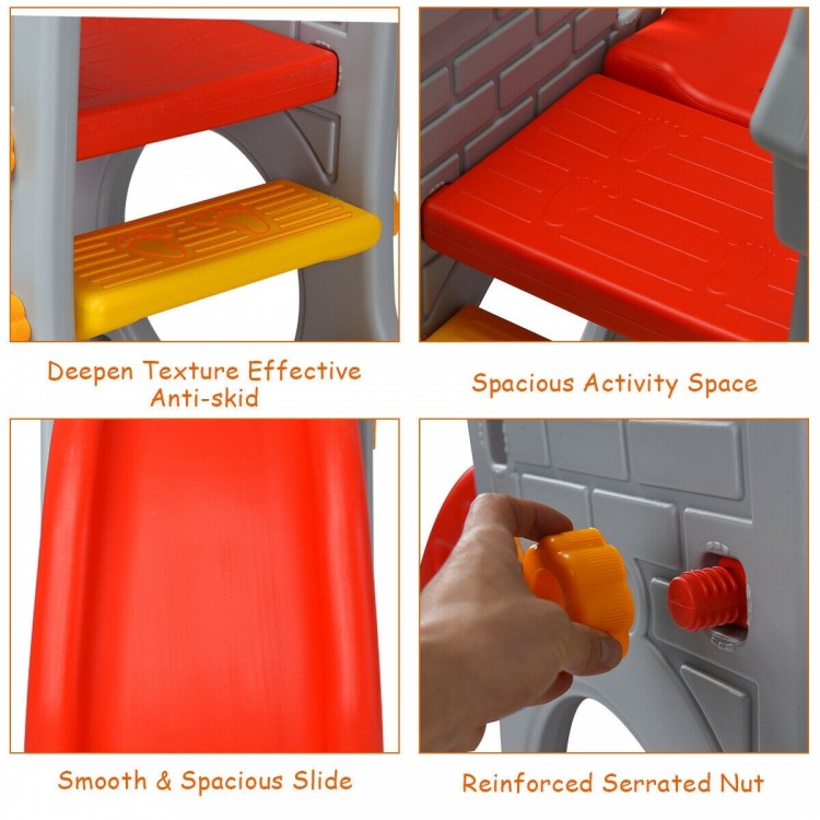 Spacious slide with smooth surface and anti-skid texture on the 5 in 1 toddler climber playset for safe outdoor fun.