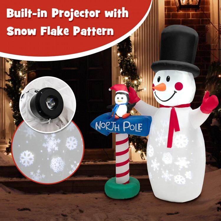 6-foot inflatable snowman with built-in snowflake projector, perfect for indoor and outdoor Christmas decoration.
