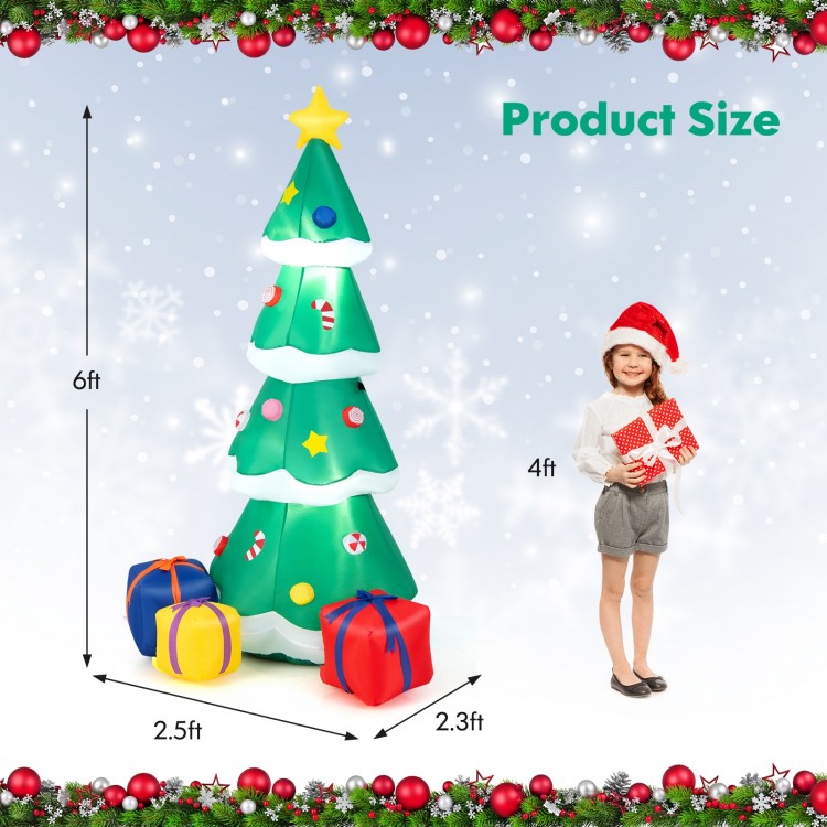 6-foot inflatable Christmas tree with 3 gift boxes, perfect for indoor and outdoor holiday decoration.