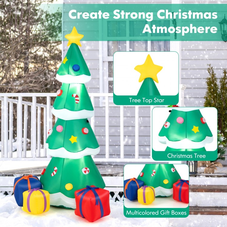 6 feet tall inflatable Christmas tree with colorful decorations and three gift boxes, perfect for outdoor holiday.