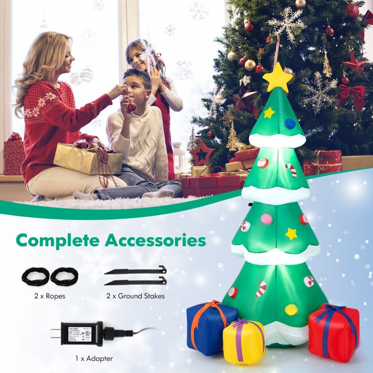 6 feet tall inflatable Christmas tree with 3 gift boxes, perfect for indoor and outdoor holiday decorations.