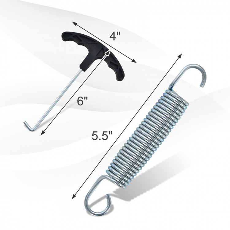 T-hook spring pull tool and 5.5-inch galvanized steel trampoline springs for easy replacement and enhanced bounce.