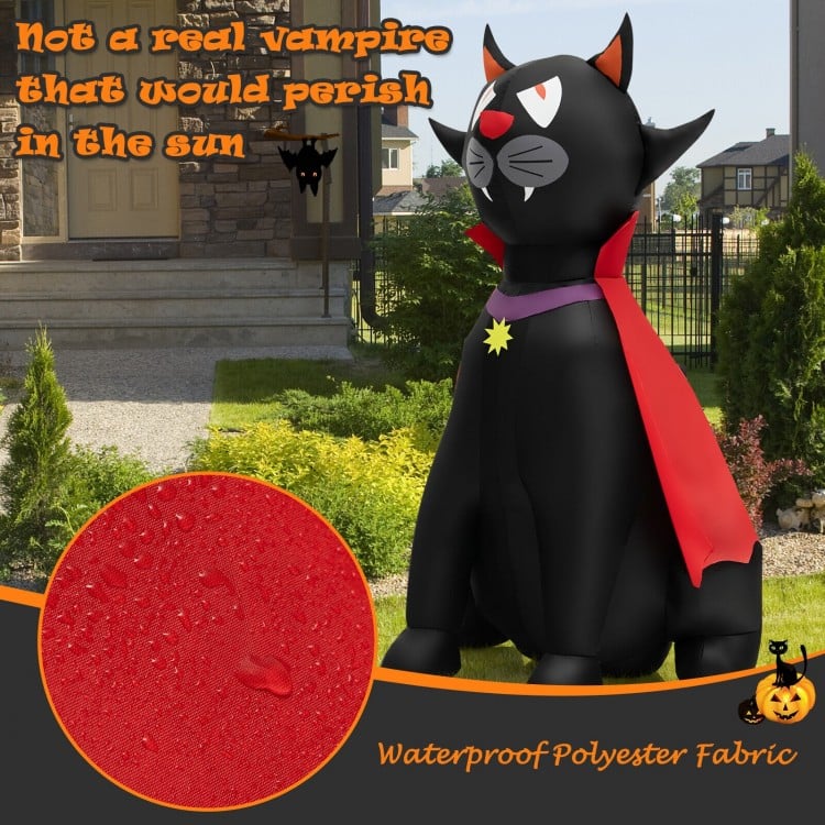 4.7 feet Halloween inflatable vampire cat in red cloak, made of waterproof polyester fabric, perfect for outdoor.