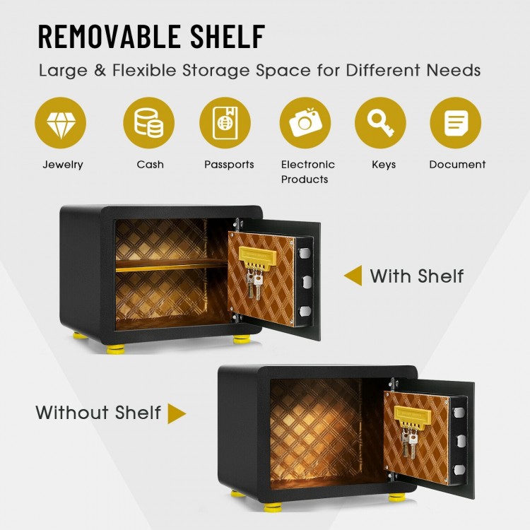 Fireproof waterproof electronic safe box with removable shelf, ideal for secure storage of valuables like jewelry and.