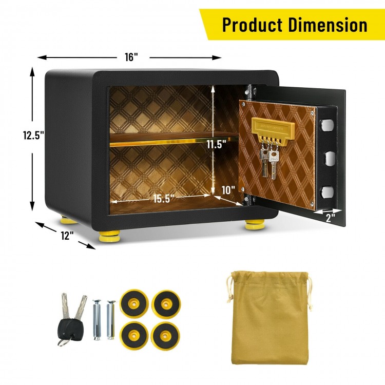 Fireproof waterproof electronic safe box with digital keypad, removable shelf, and key hooks for secure storage of.