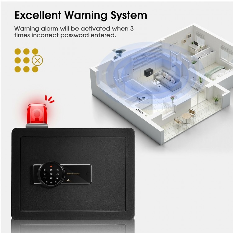 Fireproof waterproof electronic safe box with digital keypad, ideal for securing valuables in closets or cabinets.