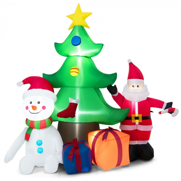 Inflatable 7.2 feet Christmas decoration with a snowman and colorful gift boxes, perfect for brightening holiday.