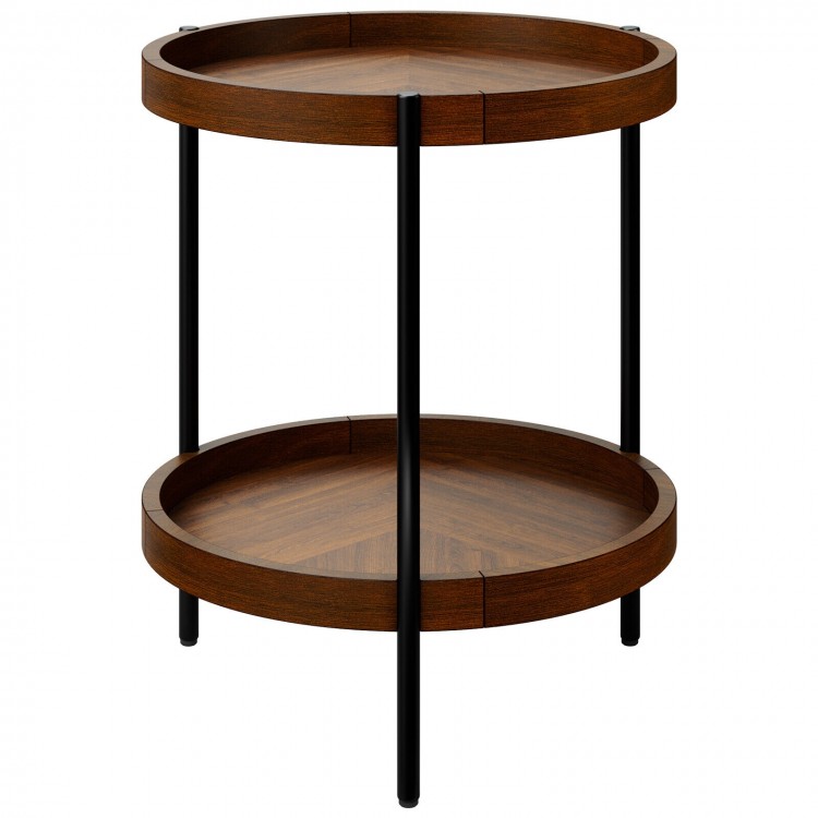 2-tier retro end table with a durable wood top and sturdy steel frame, perfect for living room or bedroom storage.