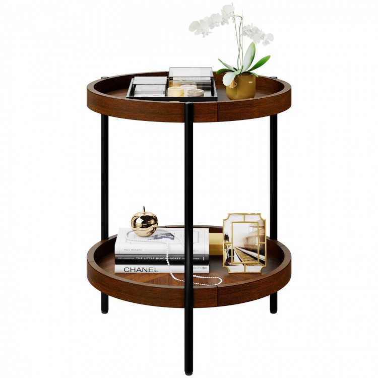 2-tier retro end table featuring a smooth surface and bottom shelf, ideal for stylish organization in living rooms or.