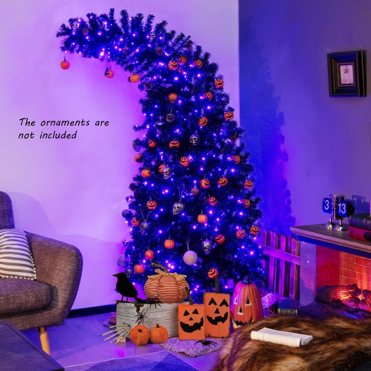 7-foot pre-lit Halloween tree with 400 purple and orange lights, featuring a unique shape and dense branch tips for a.