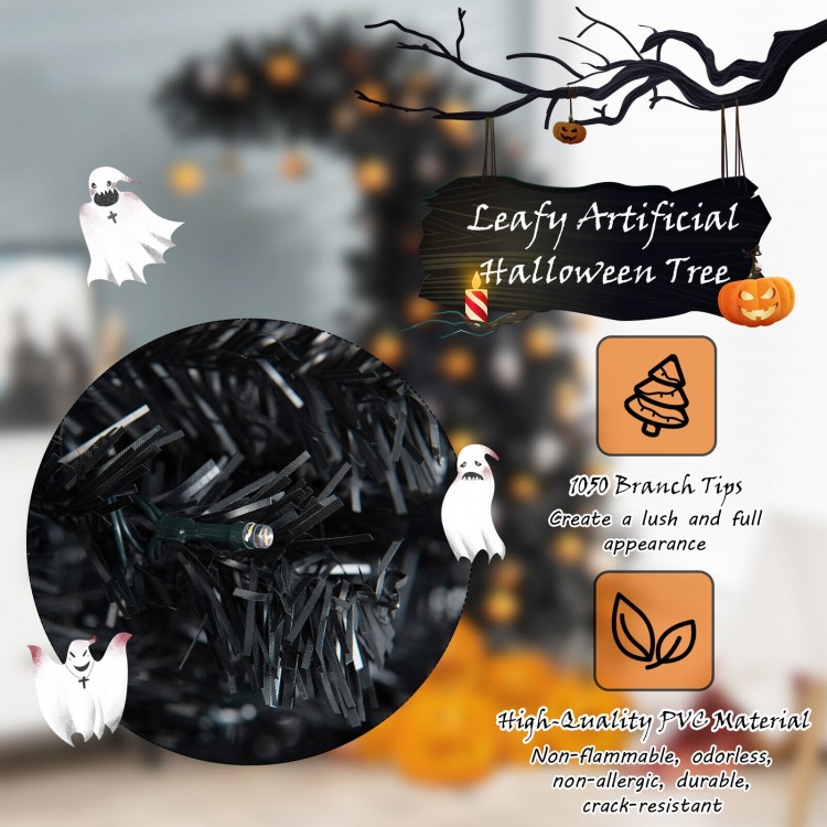 7-foot pre-lit Halloween tree with 1050 branch tips, 400 LED lights, and a stable metal base for festive decor.