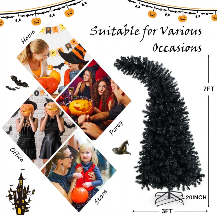 7-foot pre-lit Halloween tree with 400 purple and orange lights, featuring a unique shape for festive decoration.