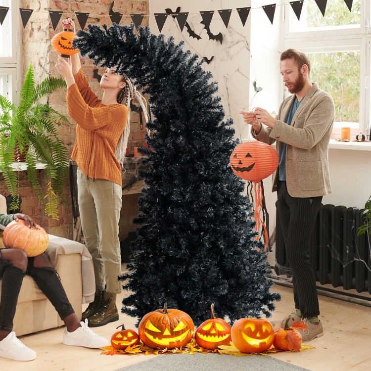 7-foot pre-lit Halloween tree with 400 lights in purple and orange, featuring a unique shape and dense branch tips.