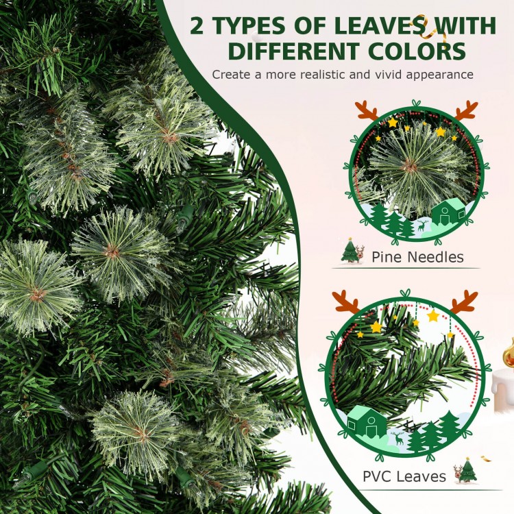 Close-up of the 7 feet half Christmas tree featuring pine needles and PVC leaves, showcasing its realistic appearance.