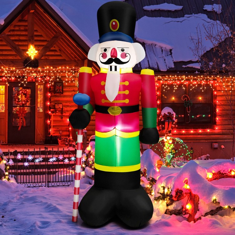 Inflatable 8-foot Nutcracker Soldier with LED lights, perfect for outdoor Christmas decoration and festive displays.