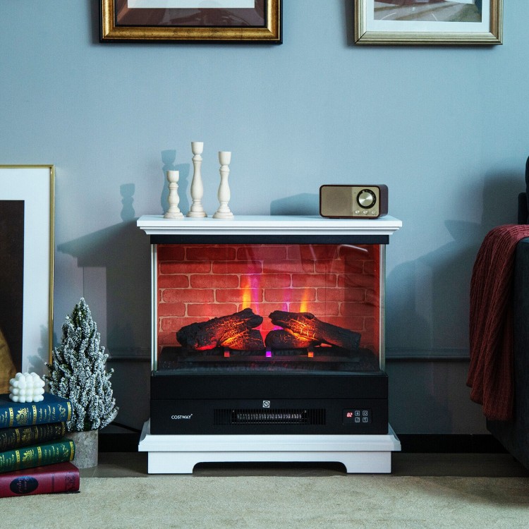 27 Inch Freestanding Electric Fireplace with 3-Level Vivid Flame Thermostat  - Costway