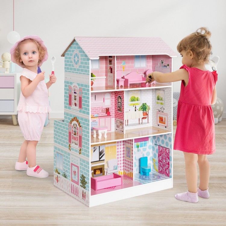 Colorful 2-in-1 kids kitchen playset and dollhouse with furniture, promoting creativity and imaginative play for.
