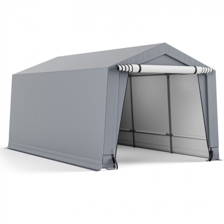 Heavy-duty 10 x 16 ft outdoor carport with galvanized steel frame and zippered doors, ideal for vehicle storage and.