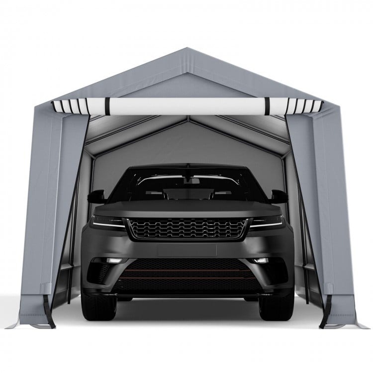 Heavy-duty 10 x 16 ft outdoor carport with zippered doors, galvanized steel frame, ideal for vehicle storage and shade.
