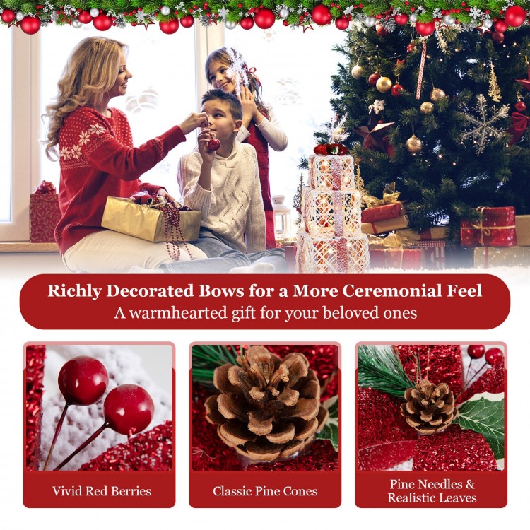 Set of 3 Christmas lighted gift boxes with red bowknots, covered in snow, perfect for festive outdoor decoration.