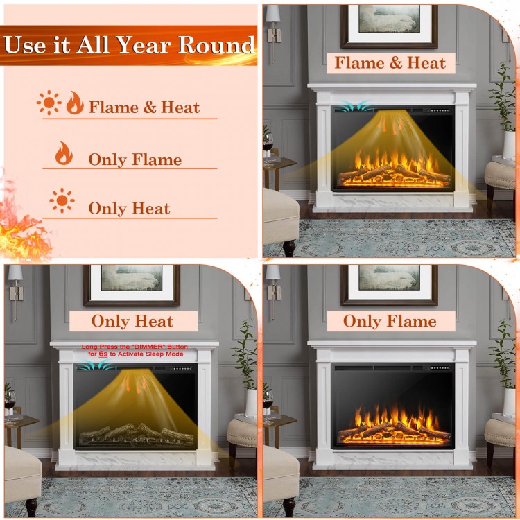 Adjustable flames of the 34/37 Inch Electric Fireplace with independent heat settings for year-round warmth.