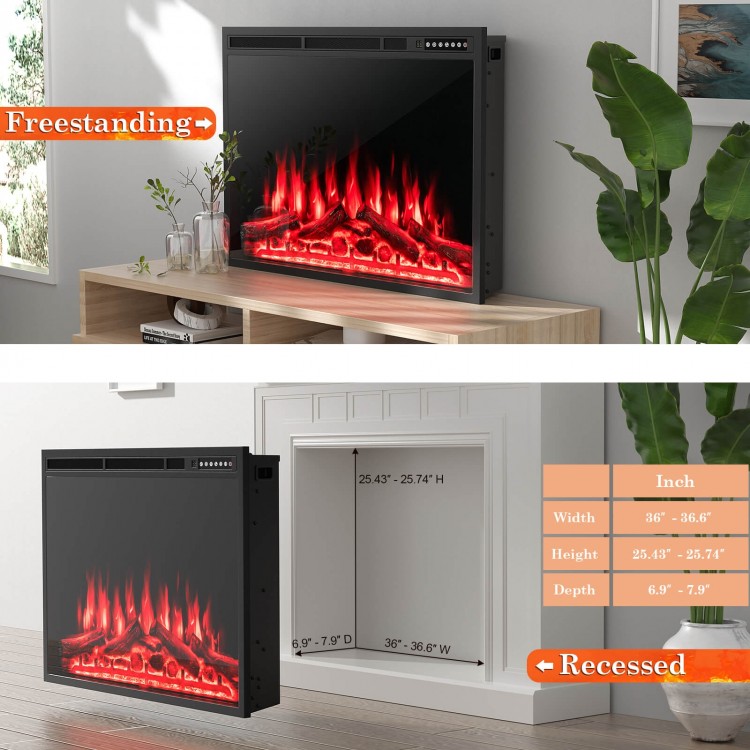 Freestanding electric fireplace with adjustable flames, 34/37 inches, featuring 4 flame colors and remote control for.