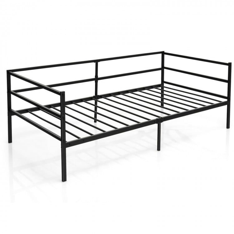 Twin Size Metal Daybed Frame with Metal Slat Support and 3-Sided Guardrails - Gallery View 1 of 10