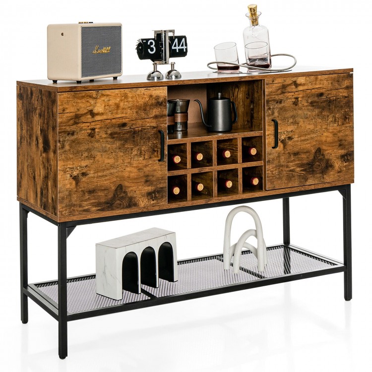 Rustic brown industrial kitchen buffet sideboard featuring exquisite handles and sturdy steel frame for long-lasting.