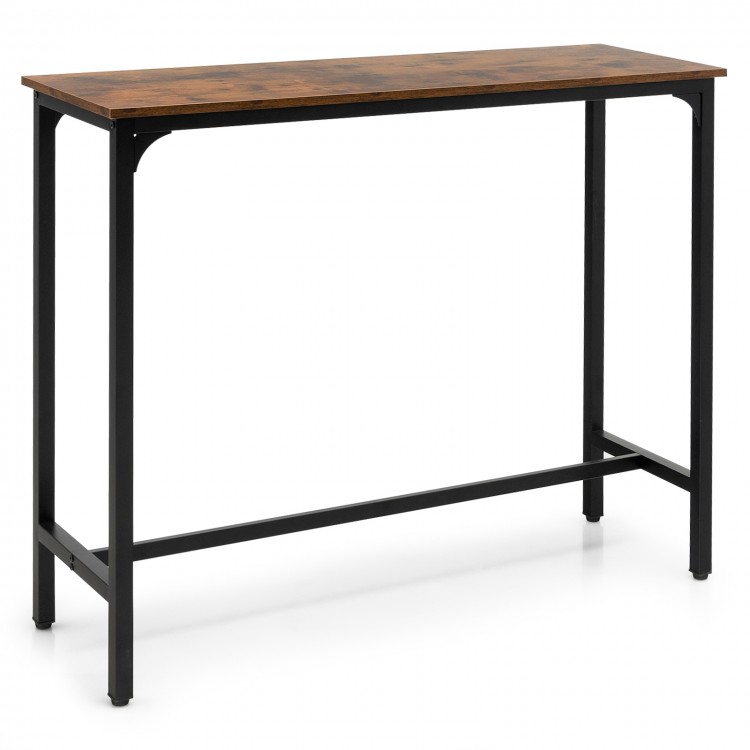 Industrial pub dining table with a rustic brown top and sturdy steel frame, perfect for dining in kitchens or cafes.