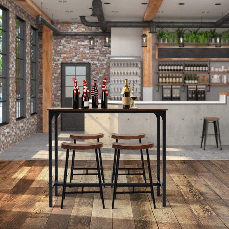 Industrial 48-inch pub dining table with a rustic brown top and steel frame, perfect for kitchens and cafes.
