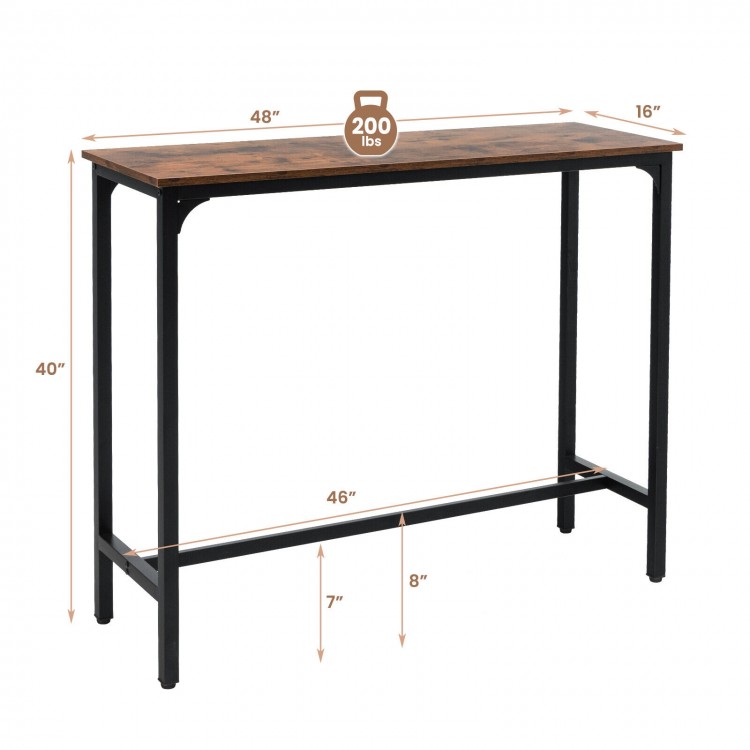 48-inch industrial pub dining table with a rustic brown top and black steel frame, perfect for dining or leisure in any.