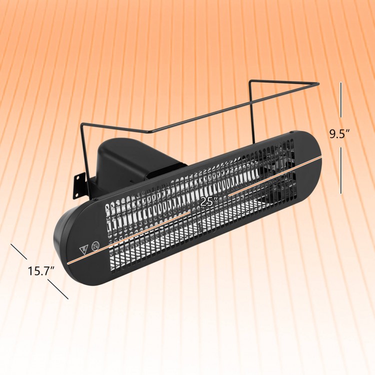 Wall mounted infrared heater with remote control, 750W/1500W, featuring a 60° oscillation for efficient heating.