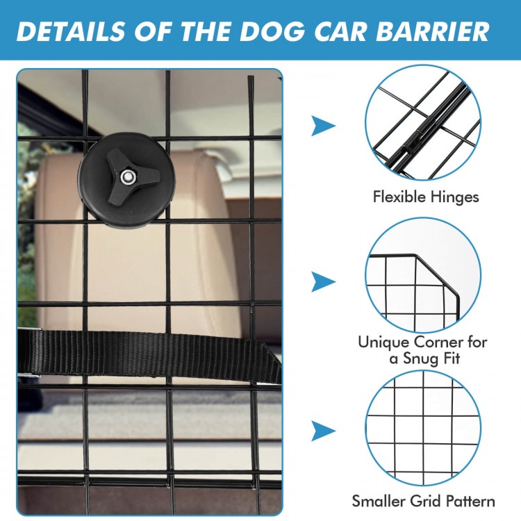 Close-up of the Folding Pet Divider Gate showing flexible hinges and unique corner design for a snug fit in SUVs.