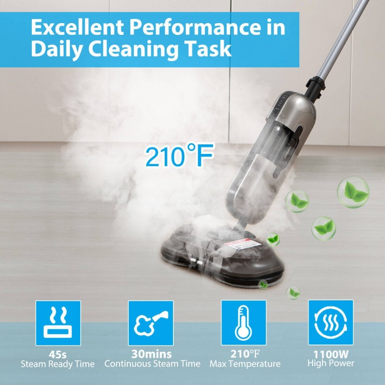 Detachable 1100W steam mop with LED headlights, 210°F steam, and 180° rotation for efficient home cleaning.