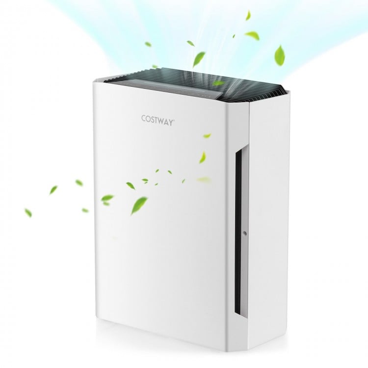 H13 True HEPA air purifier in white with adjustable fan speeds, designed for efficient air purification and compact use.