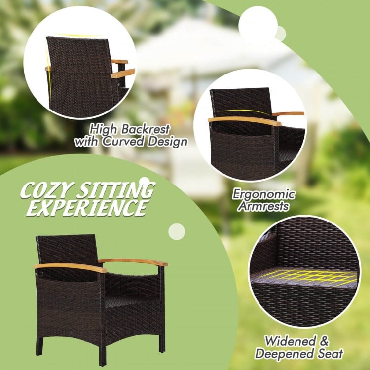 Single patio chair with high backrest, ergonomic armrests, and deepened seat, made of durable brown PE rattan for.