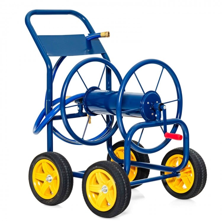 Garden Water Hose Reel Cart with 4 Wheels and Non-slip Grip - Costway
