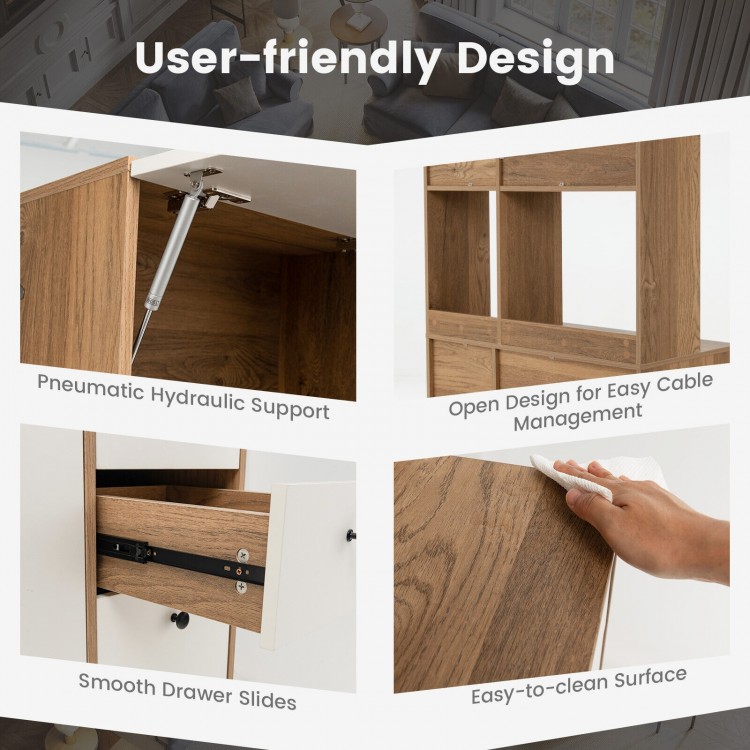 User-friendly design of the 71-inch kitchen pantry, featuring pneumatic hydraulic support and easy-to-clean surface.