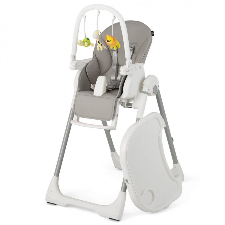 4-in-1 Foldable Baby High Chair with 7 Adjustable Heights and Free Toys Bar-GrayCostway Gallery View 7 of 10