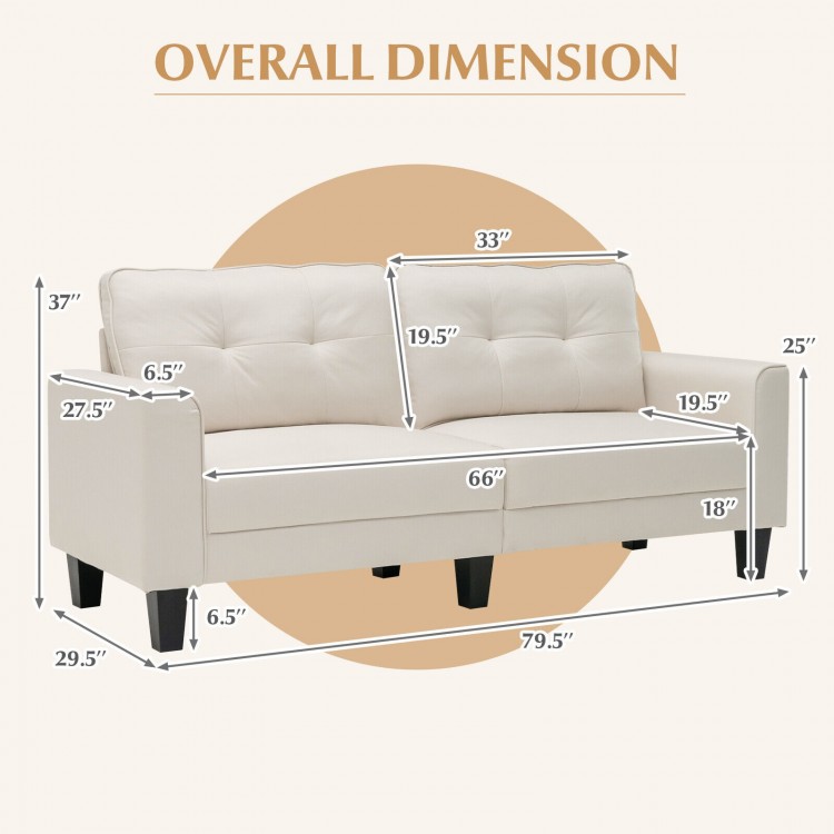 79.5 Inch Fabric Loveseat Sofa with 2 Removable Back Cushions-BeigeCostway Gallery View 4 of 8