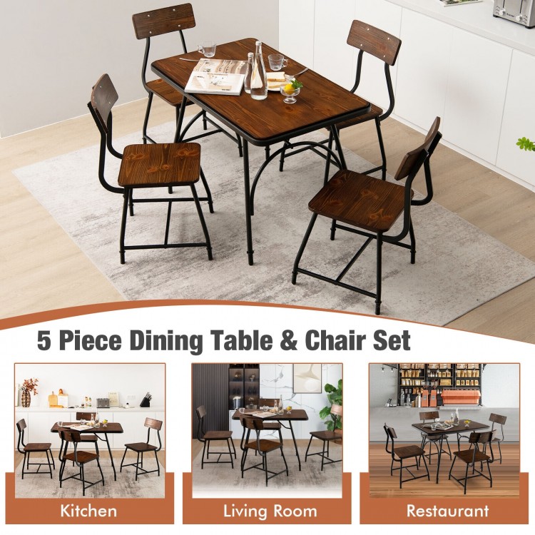 Side view of the 5 Piece Rectangular Dining Table Set with metal frame, showcasing comfortable chairs and stylish.