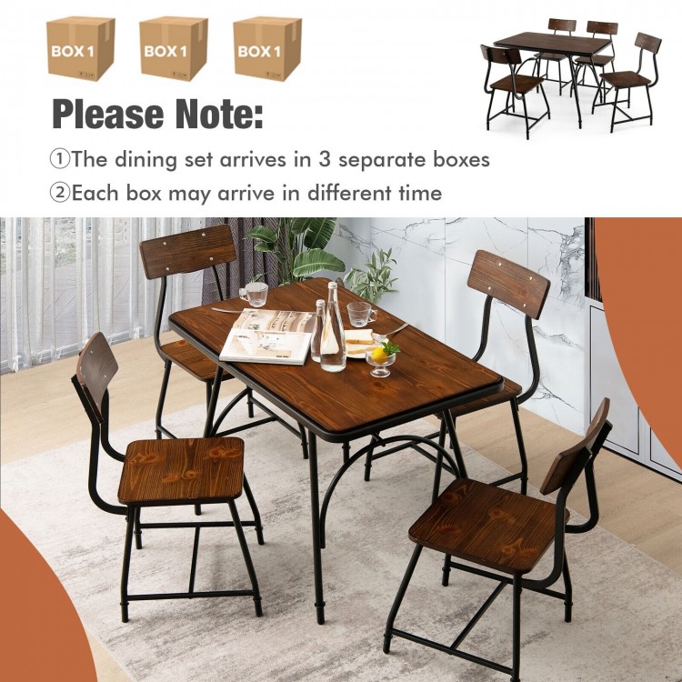 Single chair from the 5 Piece Rectangular Dining Table Set with a metal frame, featuring a curved backrest for comfort.